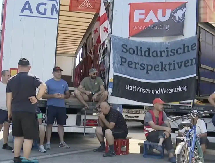 Streik von Mazur Transport GmbH Berufskraftfahrer