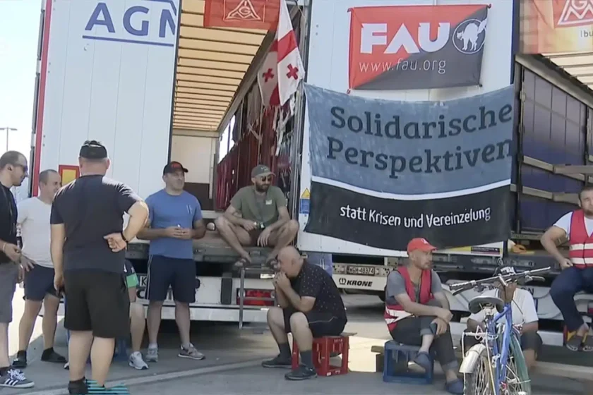 Streik von Mazur Transport GmbH Berufskraftfahrer